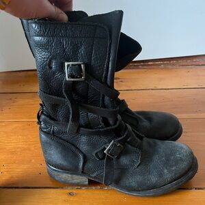 Steve Madden Black Leather Buckle Moto Boots